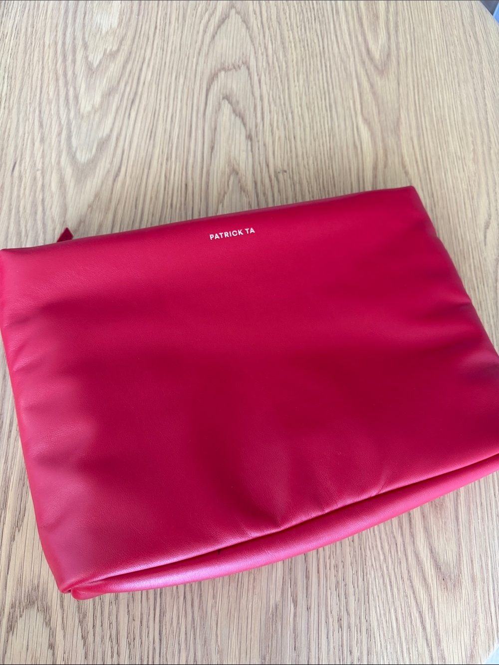 PATRICK TA Red Leather Zip Pouch with accessories